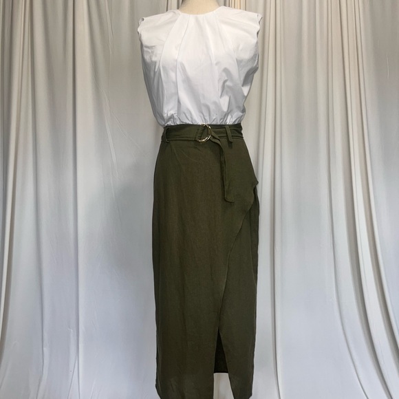 Zara Dress with White Sleeveless Blouse and Attached Green Linen Blend Skirt - Picture 3 of 10